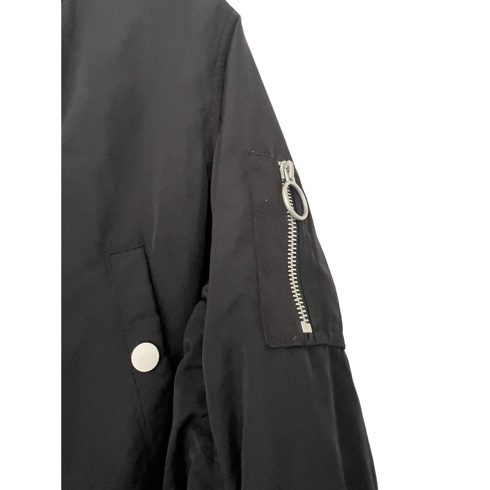 H M Black Bomber Jacket Full Zip Ring Detail Ribbed Cuffs Sz 10 11 - Picture 9 of 12